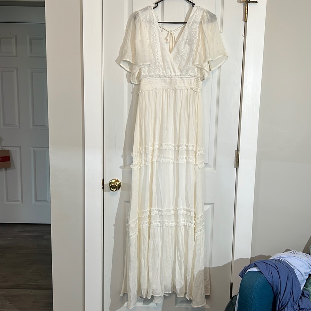 Gorgeous long white flutter sleeve dress